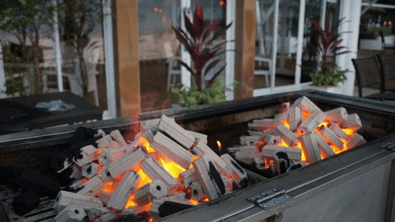 flame burning pellet grill